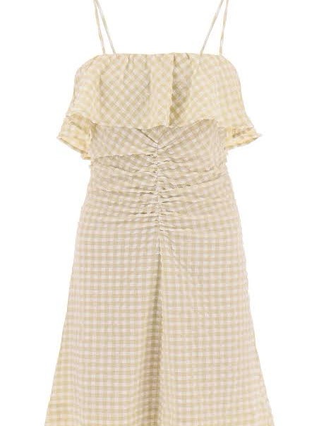 Ganni Cream Textured Spaghetti-Strap Mini Dress